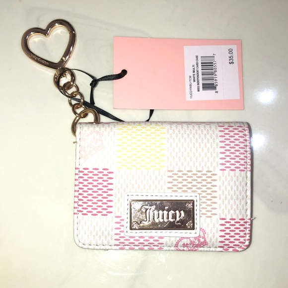 Juicy Couture White Multi Miss Independent Card Case Wallet Key Fob NWT - Picture 3 of 16